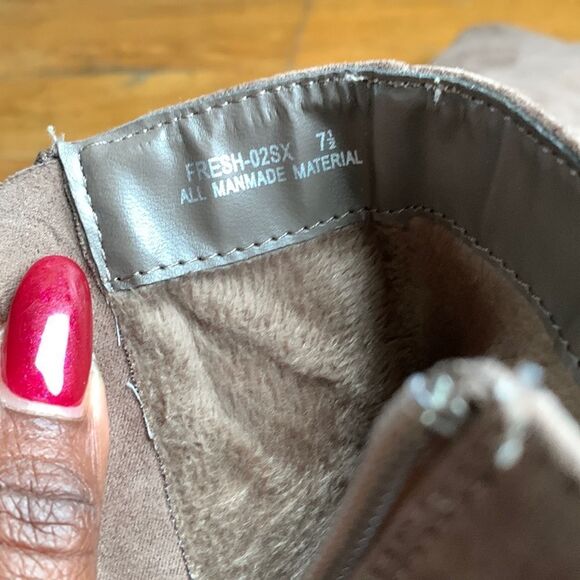 Rhinestones Heels Tan Faux Suede Ankle Boots - Picture 5 of 12